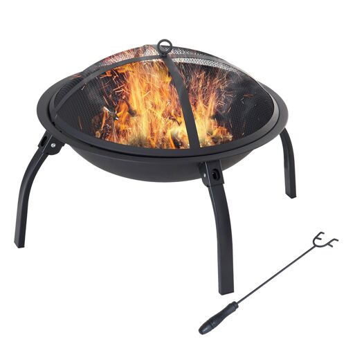 Wikinger fire bowl fire basket fireplace with spark protection foldable garden 55cm black 70.5x70.5x40cm