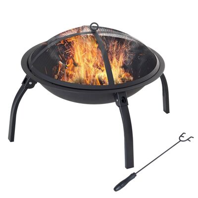 Wikinger fire bowl fire basket fireplace with spark protection foldable garden 55cm black 70.5x70.5x40cm