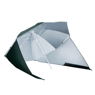 Wikinger 2 in 1 Parasol Beach Umbrella Wind Shield Beach Shell Dark Green Φ210xH222cm