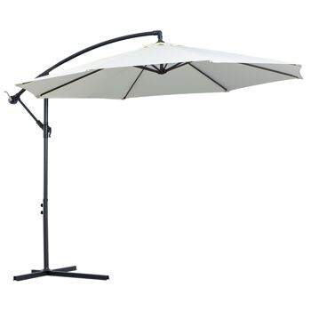 Wikinger Parasol Parasol déporté, parasol à manivelle avec manivelle, rond, tiges arquées en acier et tiges debout en acier, tissu polyester, crème, Ø3 x 2.5H min