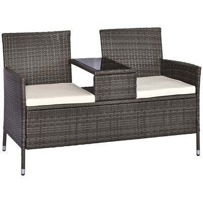 Wikinger poly rattan garden bench garden sofa bench with table 2-seater steel gray W133 x D63 x H84cm