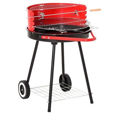 Grill à charbon Wikinger Grill rond sur roulettes avec grille BBQ métal rouge L51 x l70 x H75.5Cm