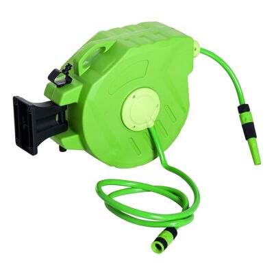 Wikinger Enrouleur de Tuyau Enrouleur de Tuyau Automatique 15m Pivotant Air Comprimé Jardin Vert