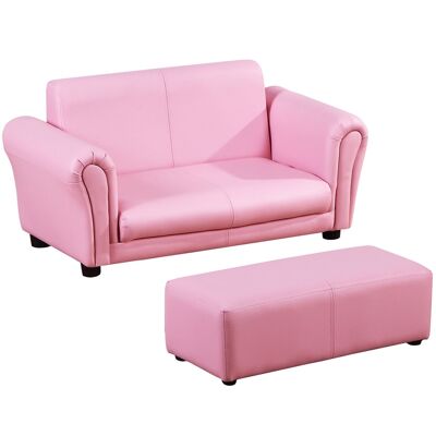 Wikinger children's armchair with footstool, children's couch with stool, children's sofa, sofa armchair, pink 83 x 42 x 41 cm