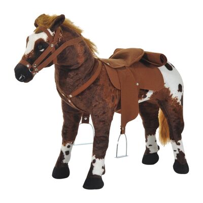 Wikinger Spielpferd, Kinderreitpferd mit Pferdegeräusch, stehendes Pferd, Plüschtier, ab 3 Jahren, Kinderspielzeug, Metall, braun + weiß, 85 x 28 x 60 cm