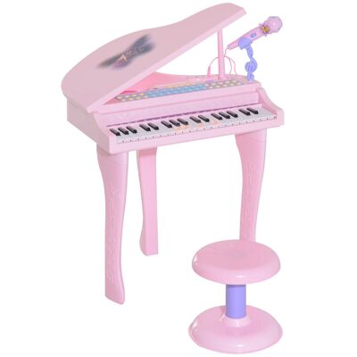 Wikinger Kinderklavier, Mini-Klavier, Tastatur, Musikinstrument, MP3, USB, inkl. Hocker, 37 Tasten, Rosa
