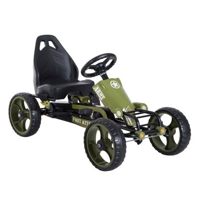 Wikinger Go Kart Voiture à pédales avec frein à main Véhicule pour enfants Kettcar Véhicule à pédales avec siège réglable à partir de 3 ans Vert 105 x 54 x 61 cm