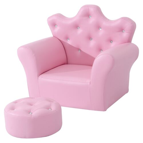 Wikinger children's armchair children's sofa children's girls soft sofa with crystal buttons from 3 years stool pink 58 x 40.5 x 49 cm