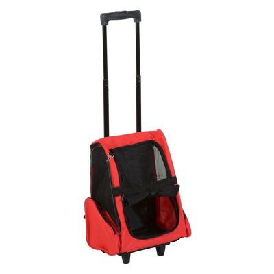 Wikinger Trolley per Cani Borsa da Trasporto Borsa da Trasporto per Animali Trolley Zaino per Animali 2 in 1 con Porta e Finestra Traspirante Rosso 42 x 25 x 55 cm