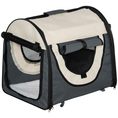 Wikinger dog box, foldable dog transport box, pet backpack with cushion, travel bag, transport box, waterproof, oxford fabric, dark gray, 46 x 36 x 41 cm