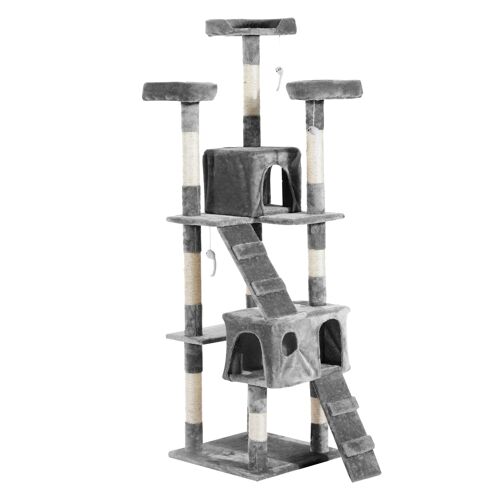 Wikinger Scratching Tree with Cat Cave Ladder XXL Cat Tree Climbing Tree Climbing Tree for Cats Multi-Level Multi-Activity Center Gray 50x50x170cm