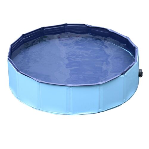 Wikinger Dog Pool Paddling Pool Swimming Pool Dog Bath PVC+Wood Blue Ø80 x H20 cm