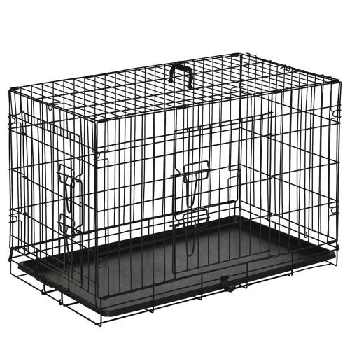 Wikinger Dog Cage Transport Cage Wire Cage with Grid Dog Box Transport Box Small Animal Cage Travel Box Collapsible Metal Black 76 x 46 x 52 cm