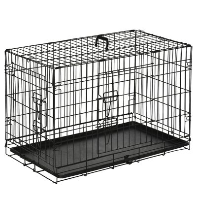 Wikinger Cage de Transport pour Chien Cage en Fil avec Grille Boîte de Transport pour Petits Animaux Cage de Voyage Pliable en métal Noir 76 x 46 x 52 cm