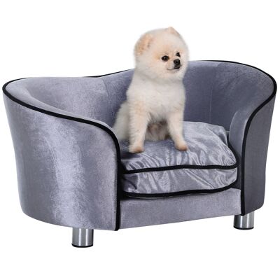 Wikinger Canapé pour chien de luxe avec coussin pour chat, lit surélevé pour chien, lit pour animal domestique en peluche, bois de sapin, gris clair, 69 x 49 x 38 cm