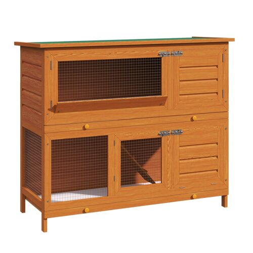 Wikinger small animal hutch small animal cage 120 x 48 x 100 cm with asphalt roof guinea pig hutch double-decker winterproof fir wood yellow