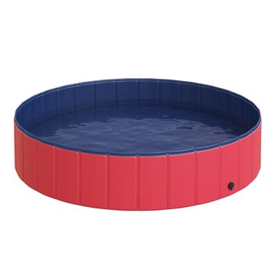 Wikinger Piscina per Cani Piscina per Bambini Piscina Bagno per Cani PVC+Legno Rosso Ø140 x H30 cm 3