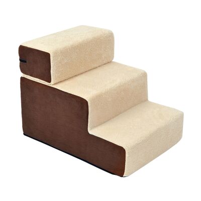 Wikinger dog stairs cat stairs pet stairs 3 steps for cats and dogs plush beige 54 x 40 x 39cm
