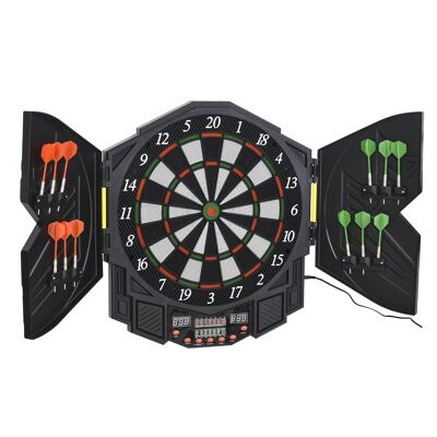 Cible de fléchettes électronique Wikinger avec porte incl.   4 LED 216 jeux 12 flèches jusqu'à 8 joueurs ABS + PP 49 x 54.6x5.5 cm