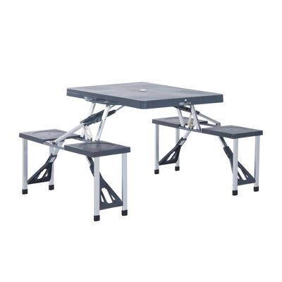 Wikinger aluminum camping table picnic bench seating group garden table with 4 seats foldable dark gray