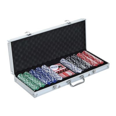 Wikinger valigetta da poker set da poker 500 fiches da poker 2x mazzo di carte 5x dadi 1x valigetta in alluminio set da poker valigetta per fiches alluminio + polistirolo 55.5x22x6.5cm
