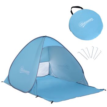 Wikinger Abri de Plage Tente de Plage Tente de Jet Tente Pop Up Tente de Camping Automatique Polyester Bleu 200 x 150 x 119 cm
