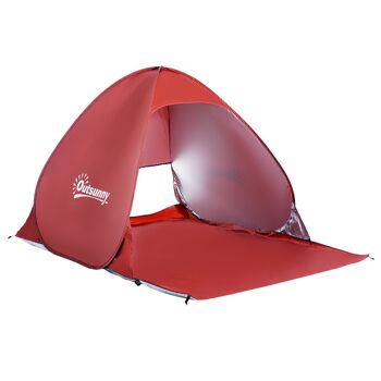 Wikinger Abri de Plage Tente de Plage Tente de Jet Tente Pop Up Tente de Camping Automatique Polyester Rouge 200 x 150 x 119 cm