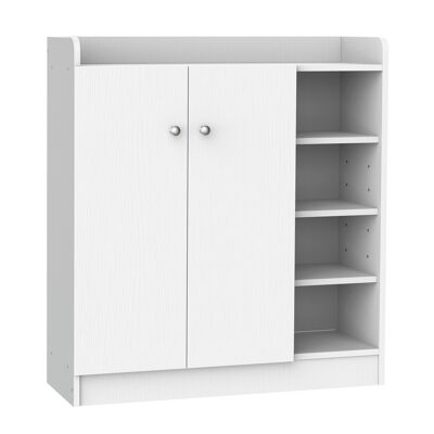 Wikinger shoe cabinet, shoe rack, all-purpose cabinet, chest of drawers, hall cabinet, highboard cabinet, shelf, 2 doors, 4 compartments, chipboard, white, 83 x 30 x 90 cm