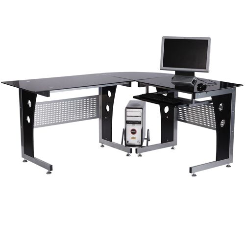 Wikinger desk corner desk with black safety glass L-shaped 164x139x75 cm