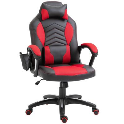 Wikinger sedia da ufficio sedia da gioco poltrona massaggiante funzione calore 6 punti di vibrazione con funzione massaggio PU rosso 68 x 69 x 108-117 cm