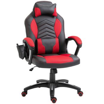 Wikinger chaise de bureau chaise de jeu chaise de massage fonction thermique 6 points de vibration avec fonction de massage PU rouge 68 x 69 x 108-117 cm