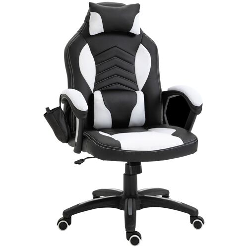 Wikinger office chair massage chair gaming chair heat function 6 vibration points with massage function PU black + white 68 x 69 x 108-117cm