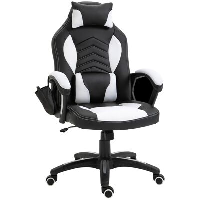 Wikinger sedia da ufficio poltrona massaggiante sedia da gioco funzione di calore 6 punti di vibrazione con funzione di massaggio PU nero + bianco 68 x 69 x 108-117 cm