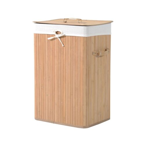 Wikinger laundry basket, laundry box, laundry collector with lid, canvas bag, bamboo, foldable, 72L, natural, 40 x 30 x 60 cm