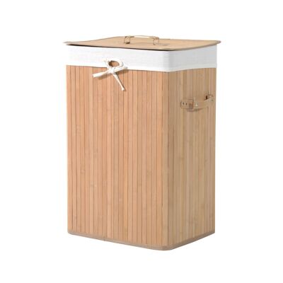 Wikinger laundry basket, laundry box, laundry collector with lid, canvas bag, bamboo, foldable, 72L, natural, 40 x 30 x 60 cm