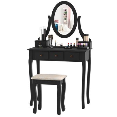 Wikinger Dressing Table with Stool, Dressing Table, Cosmetic Table, Black, 80 x 40 x 140 cm