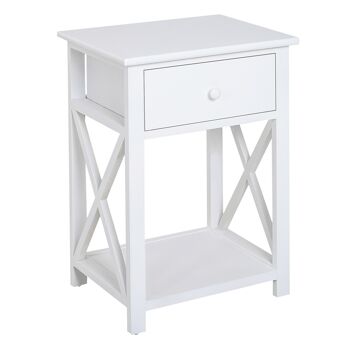 Wikinger table de chevet, table de téléphone, table d'appoint, table de salon avec tiroir, bois, blanc