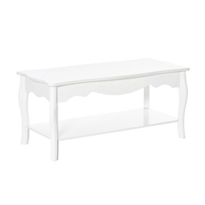 Wikinger table basse avec étagère table basse table d'appoint avec gravure et pieds courbés bois blanc 94x44x43cm