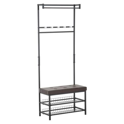 Wikinger coat stand, coat rack, coat stand, shoe rack with seat. Coat rack with seat and 2 shoe racks, metal, 72.5x35x180cm