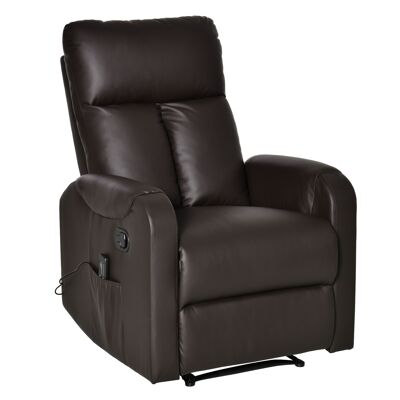 Fauteuil de massage Wikinger avec fonction inclinable, repose-pieds, fauteuil de relaxation, fauteuil TV, cuir artificiel, marron, 76.5x96x106.5 cm