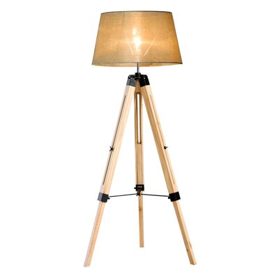 Wikinger lampadaire lampadaire lampadaire réglable en hauteur E27, pin+polyester, 65x65x99-143cm (beige)