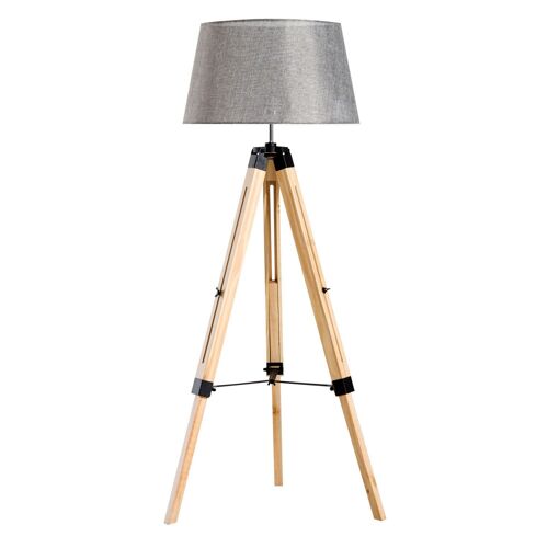 Wikinger floor lamp floor lamp height adjustable E27, pine+polyester, 65x65x99-143cm (grey)