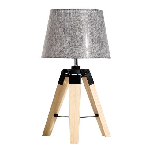 Wikinger table lamp bedside lamp table lamp E27 linen look, pine + polyester, 24x24x45cm (grey)