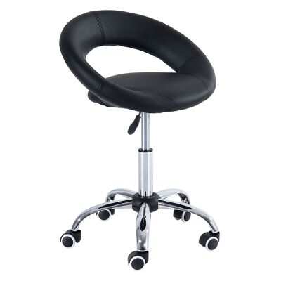 Wikinger Tabouret roulant, tabouret de travail, tabouret pivotant, chaise de bureau, réglable en hauteur, PU+métal, noir, 50 x 54 x (66-78) cm