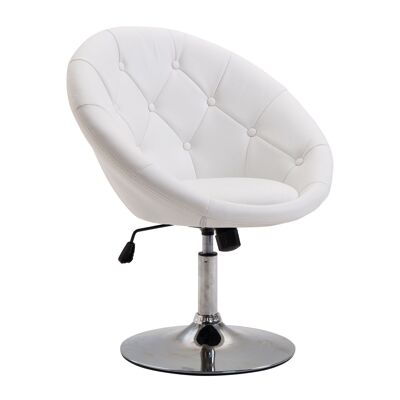 Tabouret de travail Wikinger, tabouret pivotant, chaise de bureau, chromé, réglable en hauteur, PU + acier, noir/blanc, 56x71x78-90cm (blanc)