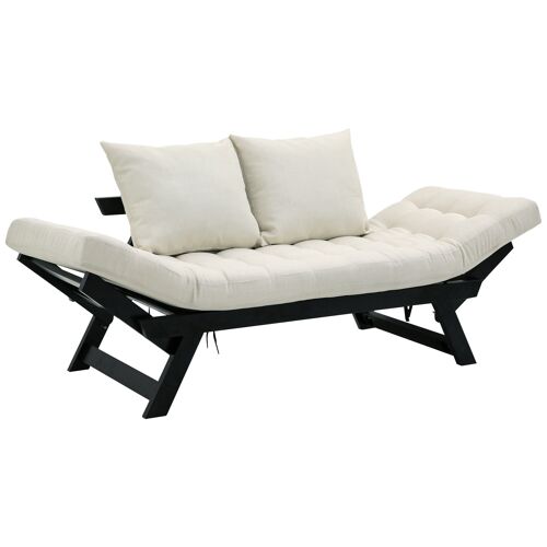 Wikinger sofa bed folding sofa fabric sofa 2-seater fabric adjustable linen cream W164 x D66 x H81cm
