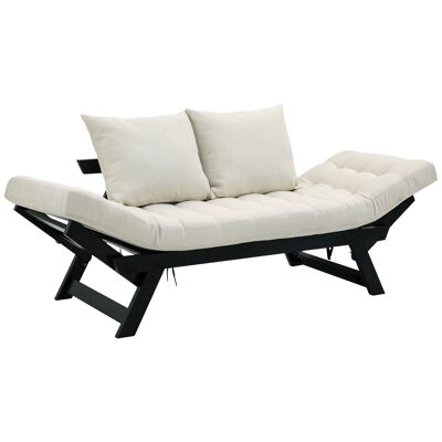 Wikinger Schlafsofa, Klappsofa, Stoffsofa, 2-Sitzer, Stoff, verstellbar, Leinen, Creme, B164 x T66 x H81 cm