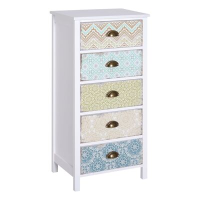 Wikinger-Kommode, Kommode, Schrank mit 5 Schubladen, Shabby-Chic-Stil, Holz, bunt, B46 x T34 x H97.5cm