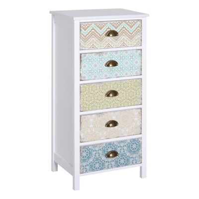 Wikinger dresser chest of drawers cabinet with 5 drawers shabby chic wood colorful W46 x D34 x H97.5 cm