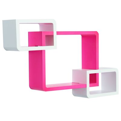 Mensola da parete Wikinger Scaffale a cubo 3 scomparti MDF rosa+bianco